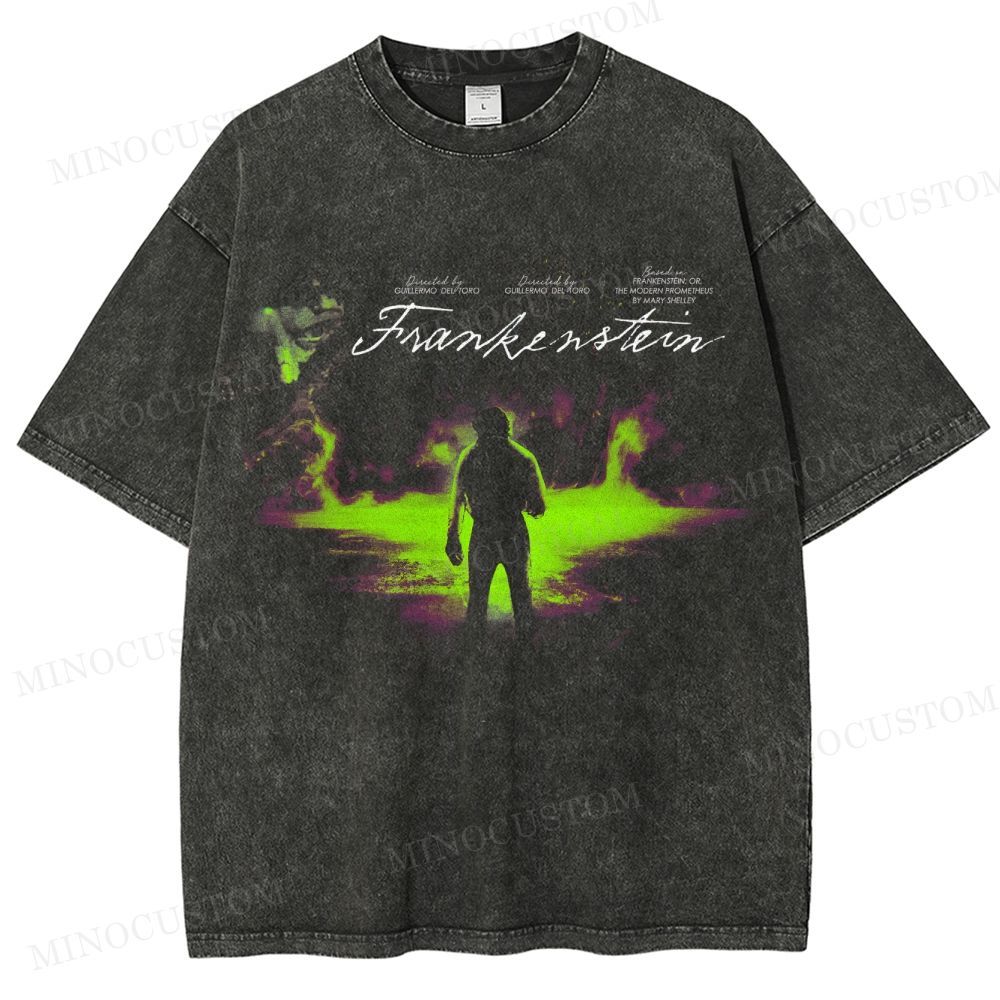 Frankenstein (Guillermo del Toro’s Version) Gothic Horror Retro Art Graphic Washed T-Shirt