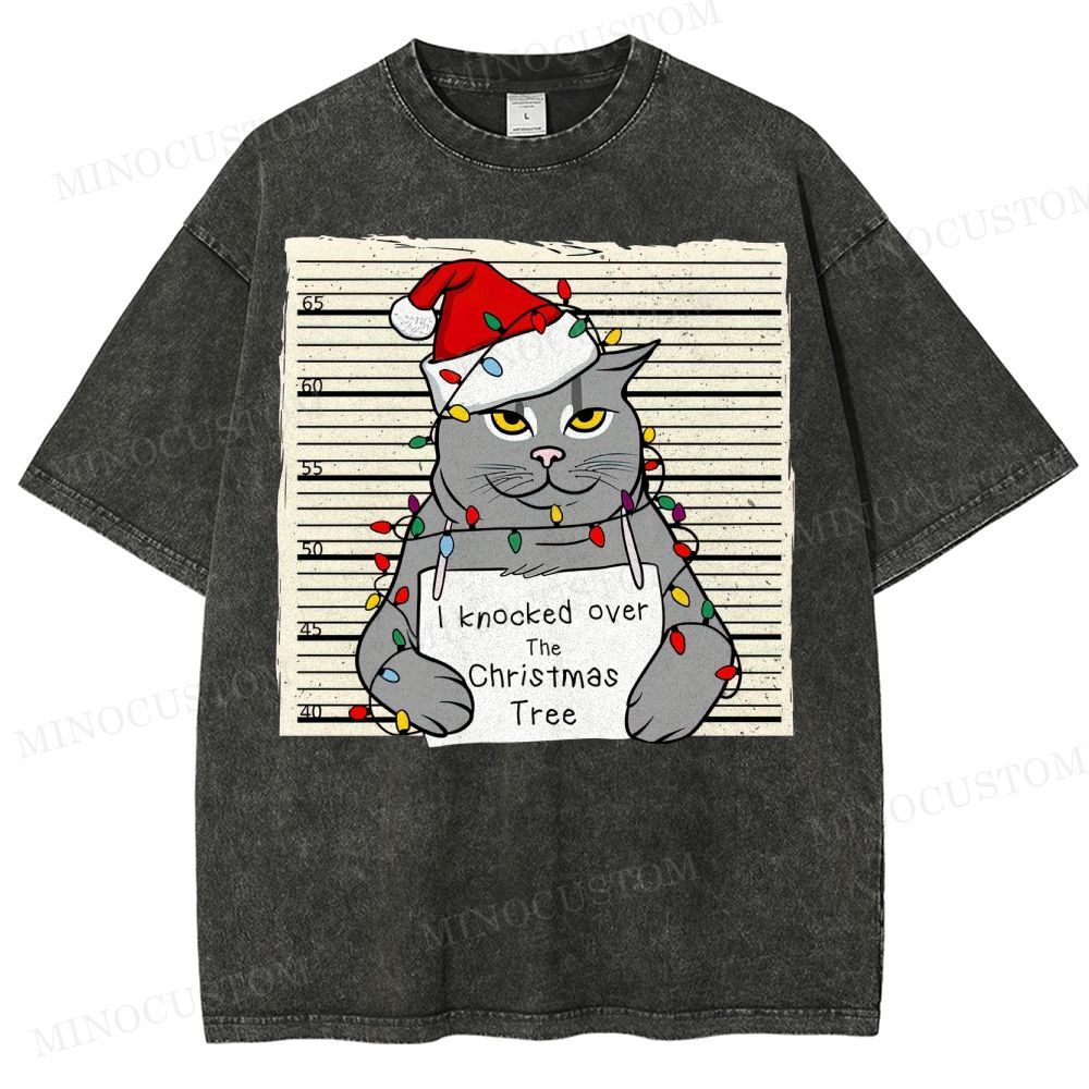 Christmas Cat Washed T-Shirt 
