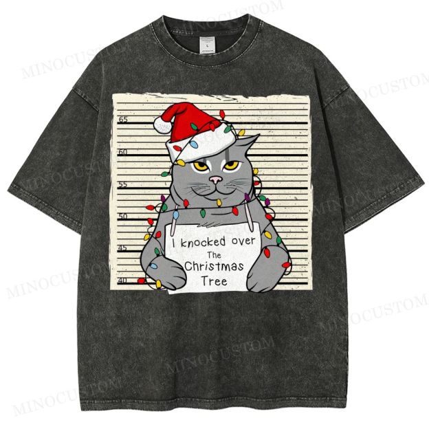Christmas Cat Washed T-Shirt 