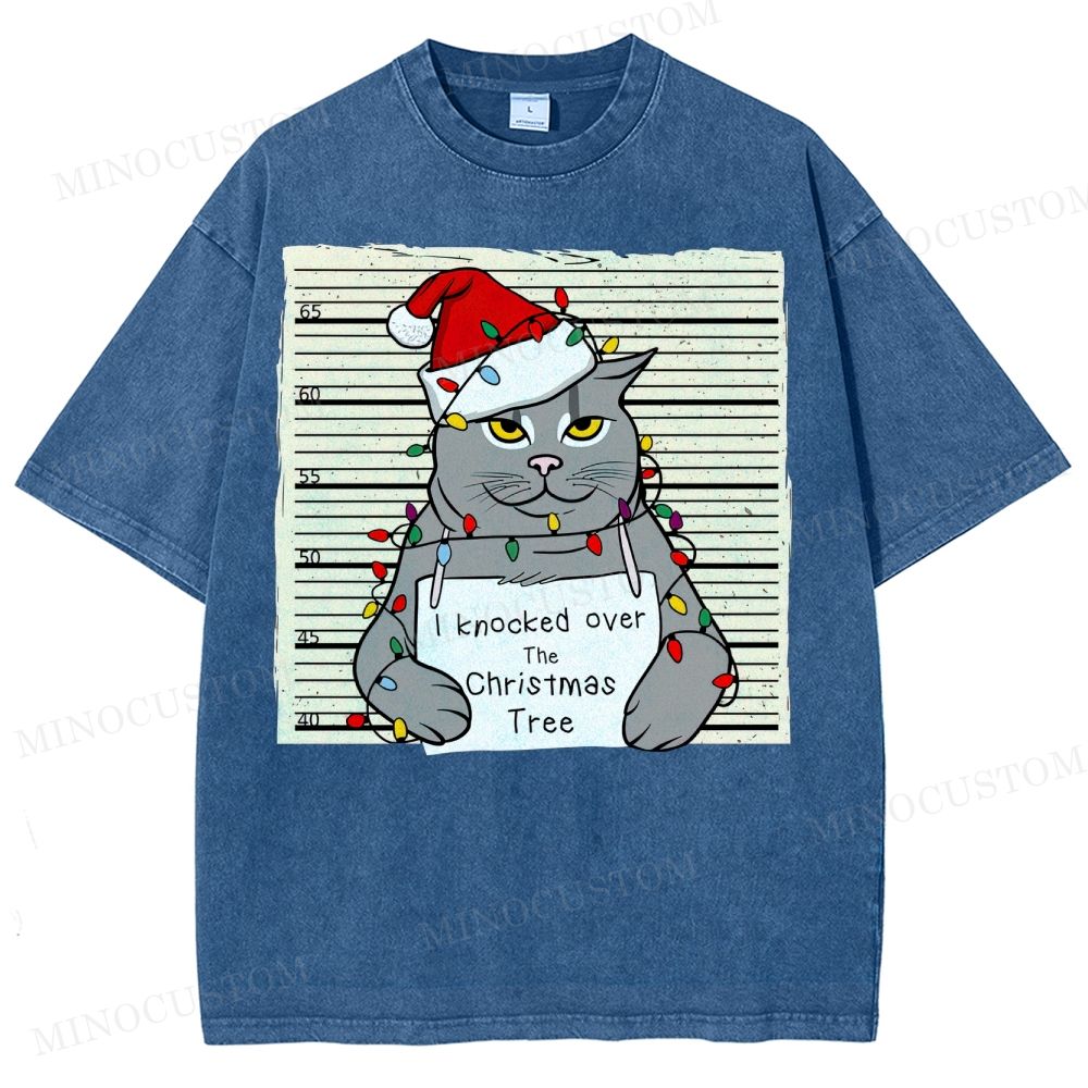 Christmas Cat Washed T-Shirt 