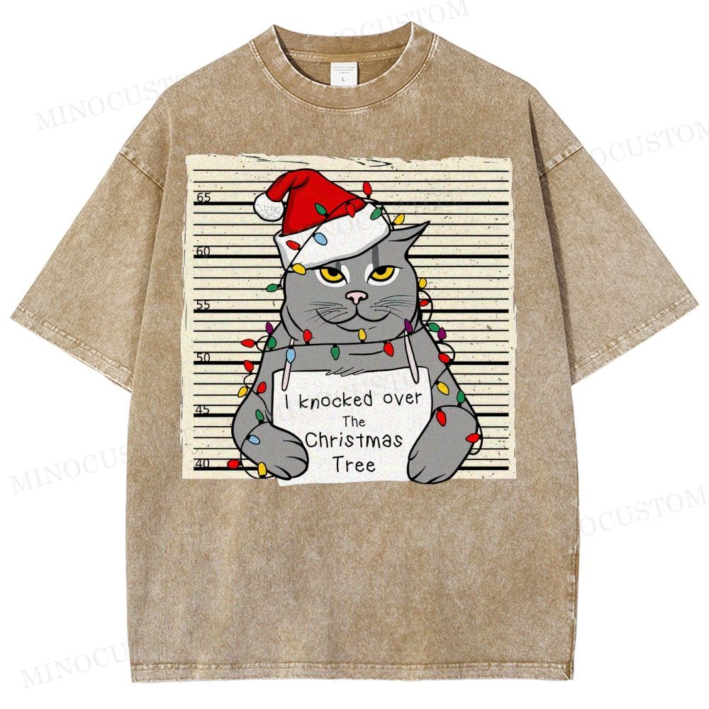 Christmas Cat Washed T-Shirt 