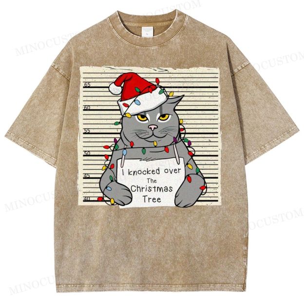 Christmas Cat Washed T-Shirt 