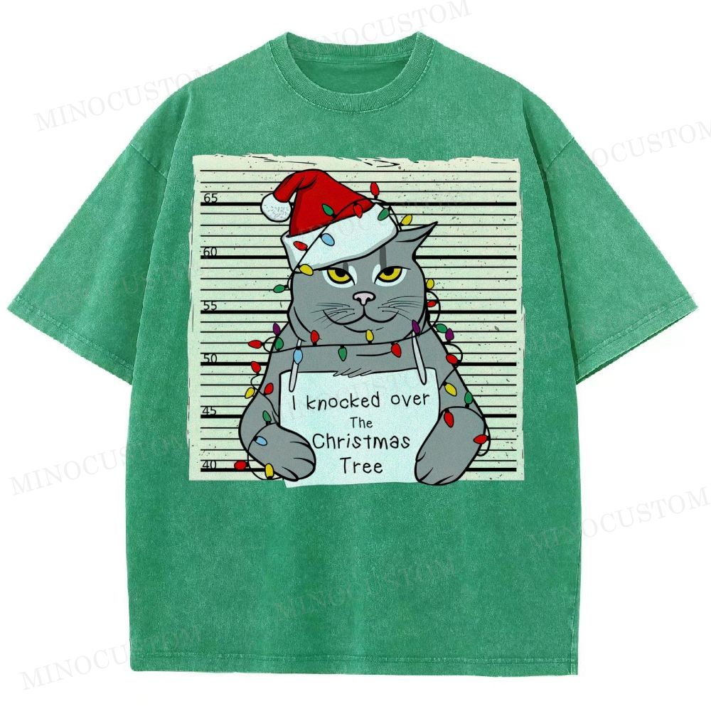 Christmas Cat Washed T-Shirt 