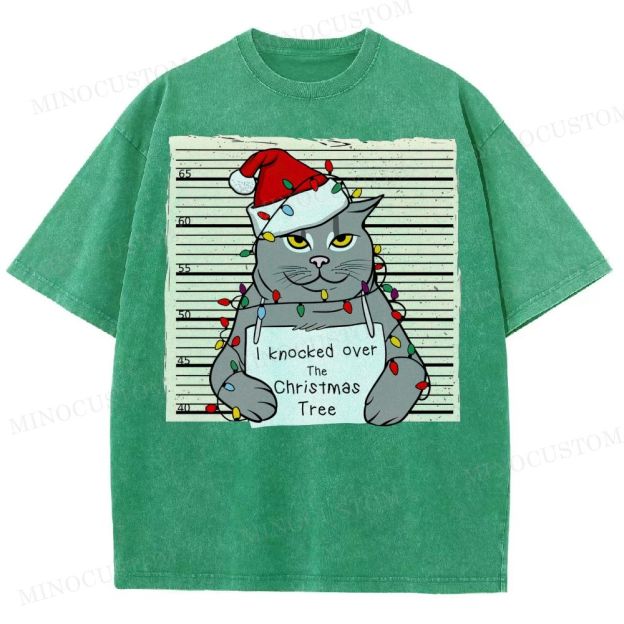 Christmas Cat Washed T-Shirt 