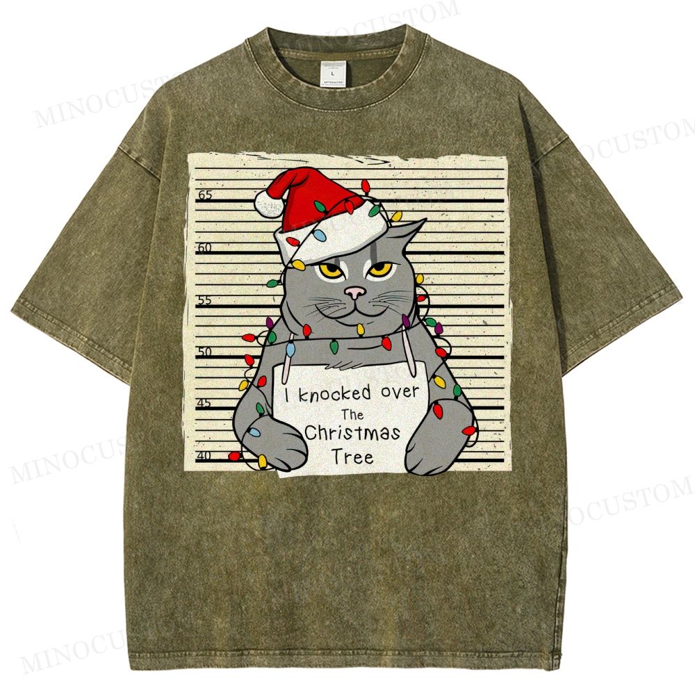 Christmas Cat Washed T-Shirt 