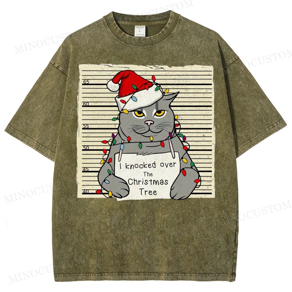 Christmas Cat Washed T-Shirt 