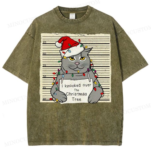 Christmas Cat Washed T-Shirt 