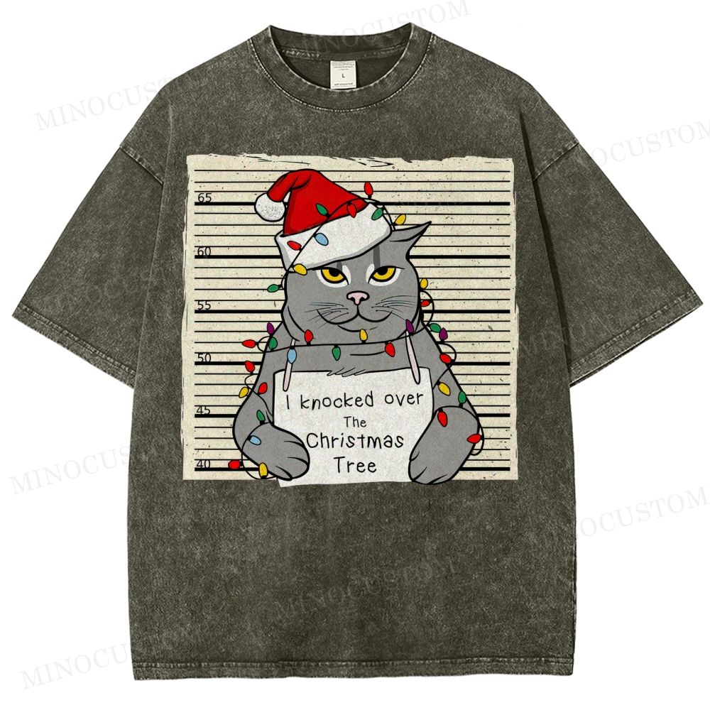 Christmas Cat Washed T-Shirt 