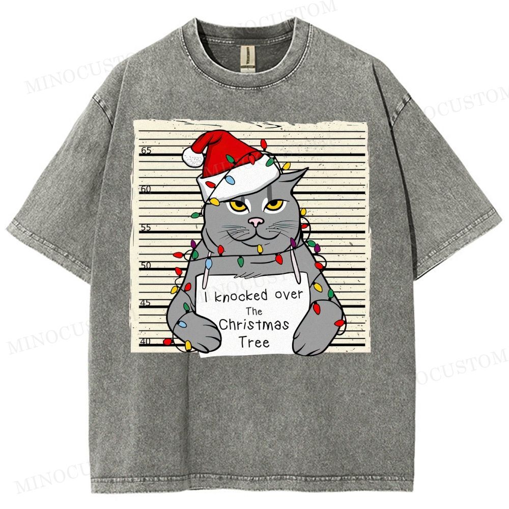Christmas Cat Washed T-Shirt 
