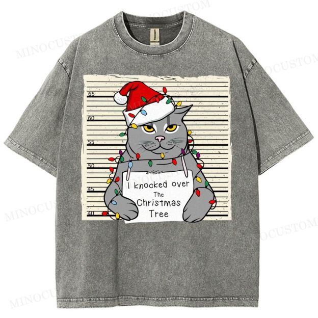 Christmas Cat Washed T-Shirt 