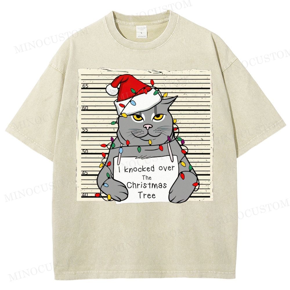 Christmas Cat Washed T-Shirt