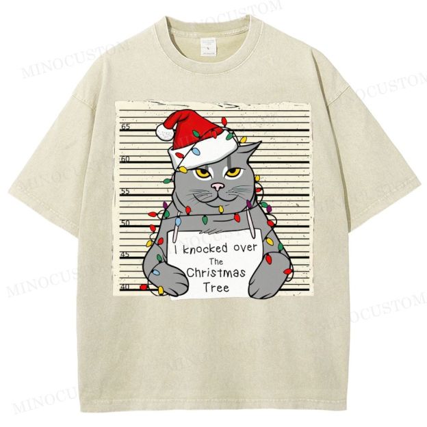 Christmas Cat Washed T-Shirt 