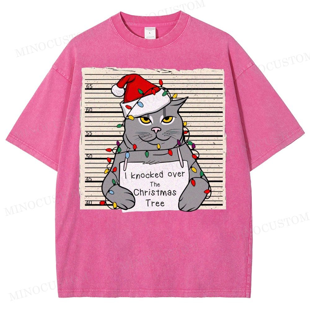 Christmas Cat Washed T-Shirt 