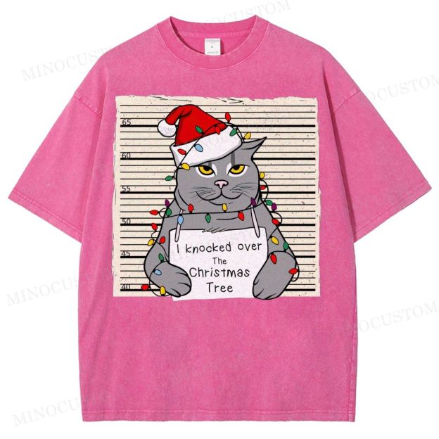 Christmas Cat Washed T-Shirt 