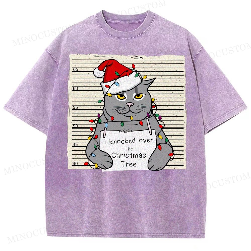 Christmas Cat Washed T-Shirt 