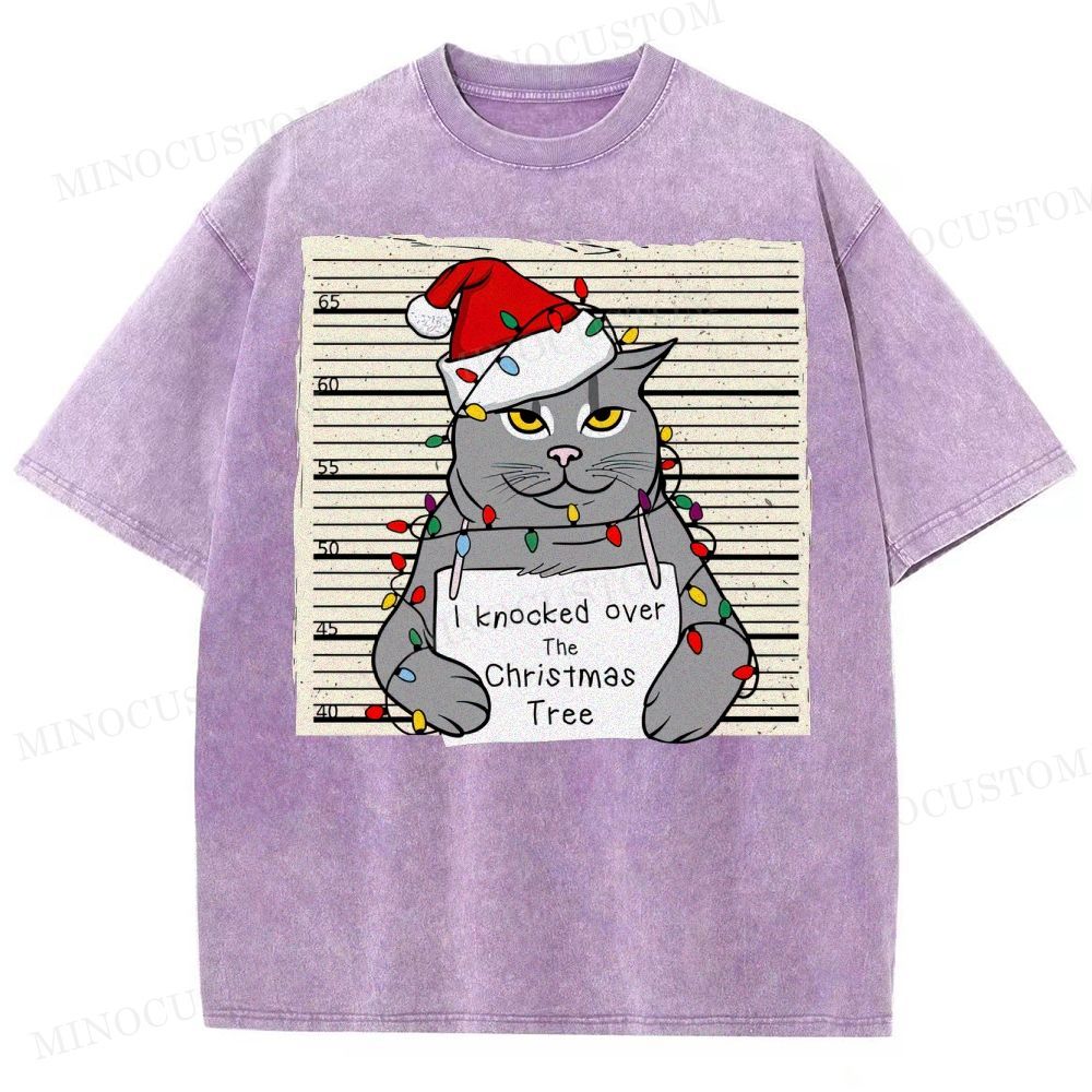 Christmas Cat Washed T-Shirt 