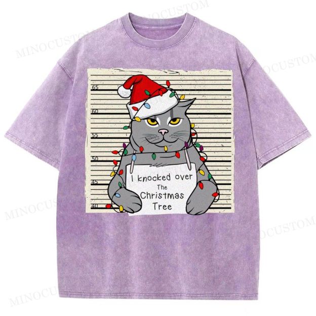 Christmas Cat Washed T-Shirt 
