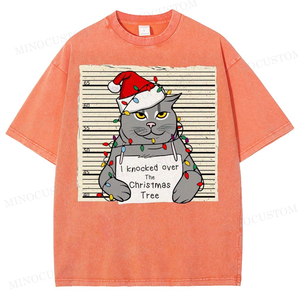 Christmas Cat Washed T-Shirt 