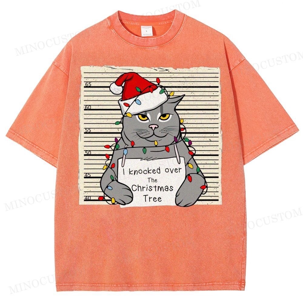 Christmas Cat Washed T-Shirt 