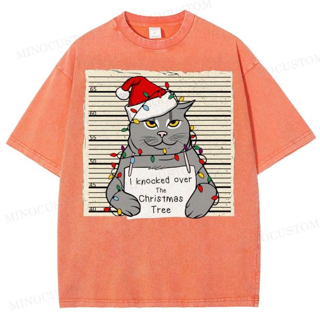 Christmas Cat Washed T-Shirt 