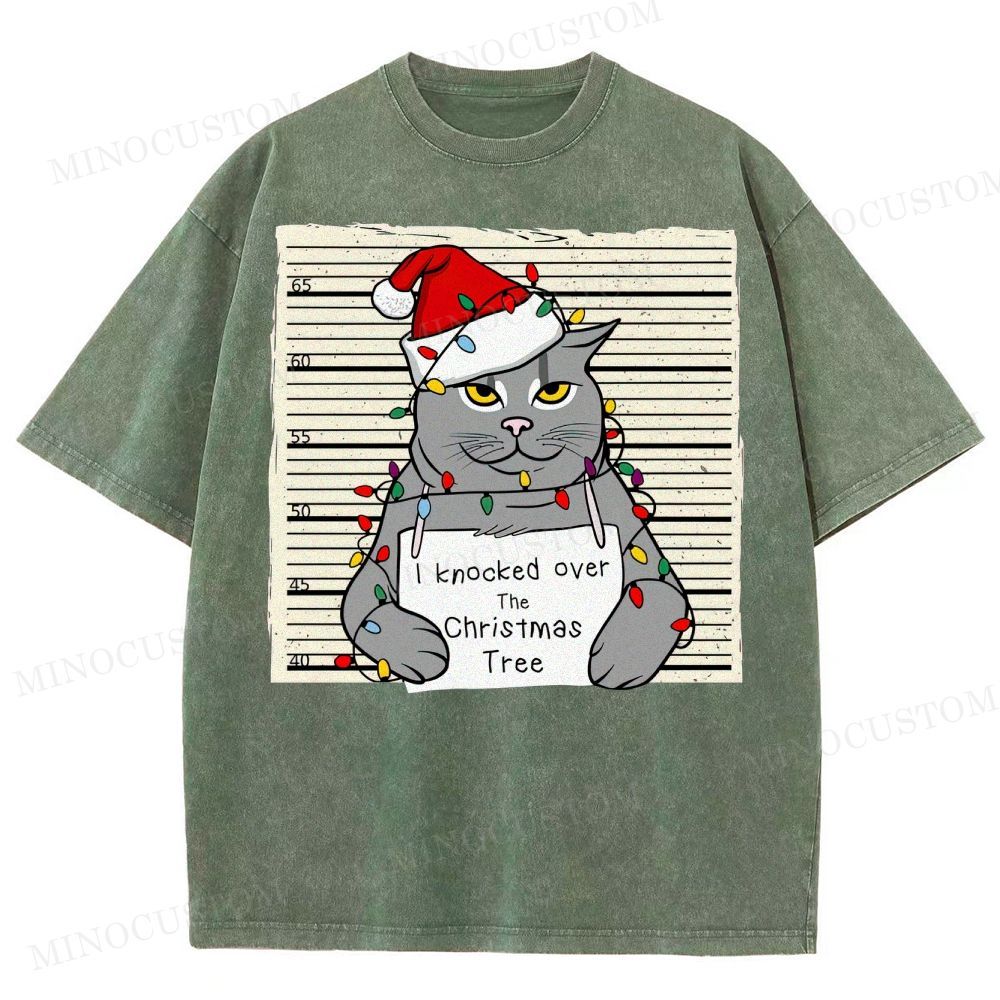 Christmas Cat Washed T-Shirt 