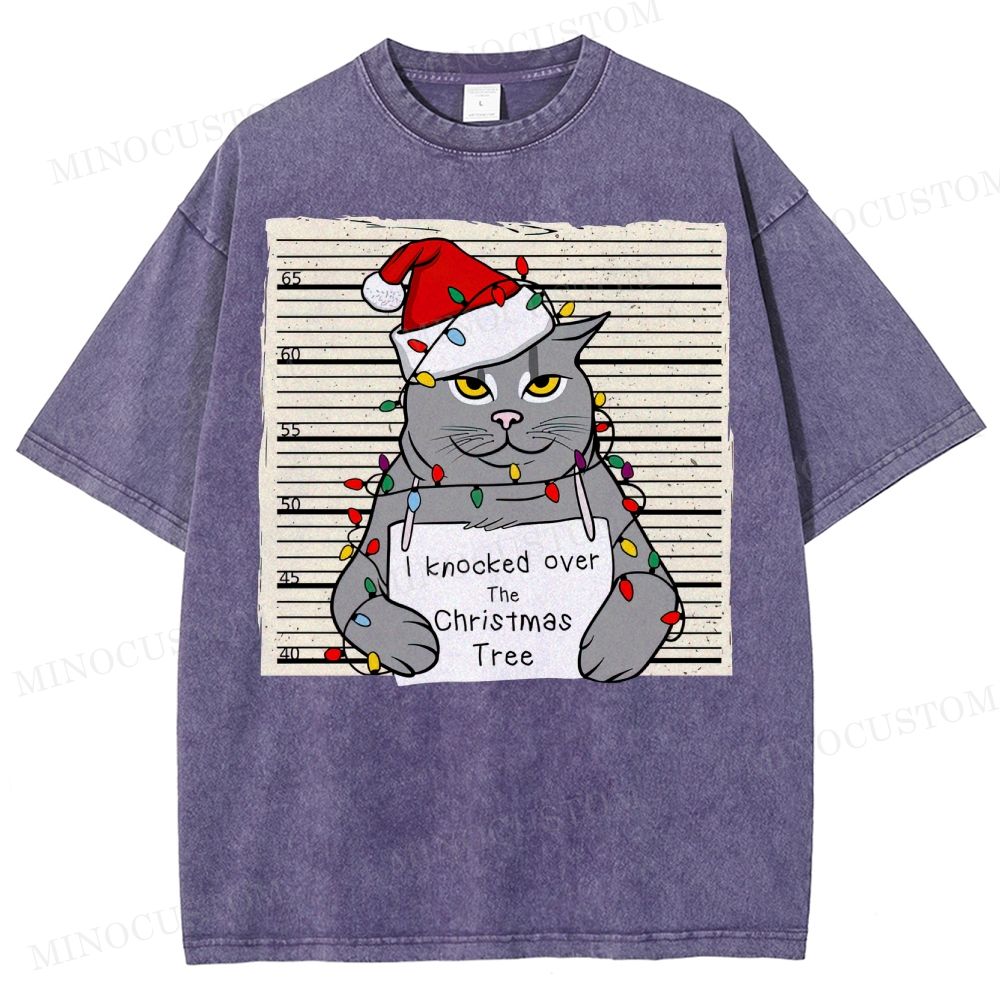 Christmas Cat Washed T-Shirt 