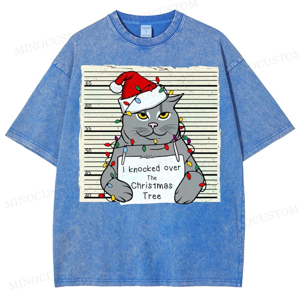 Christmas Cat Washed T-Shirt 