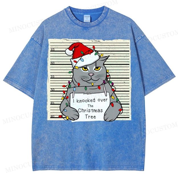 Christmas Cat Washed T-Shirt 
