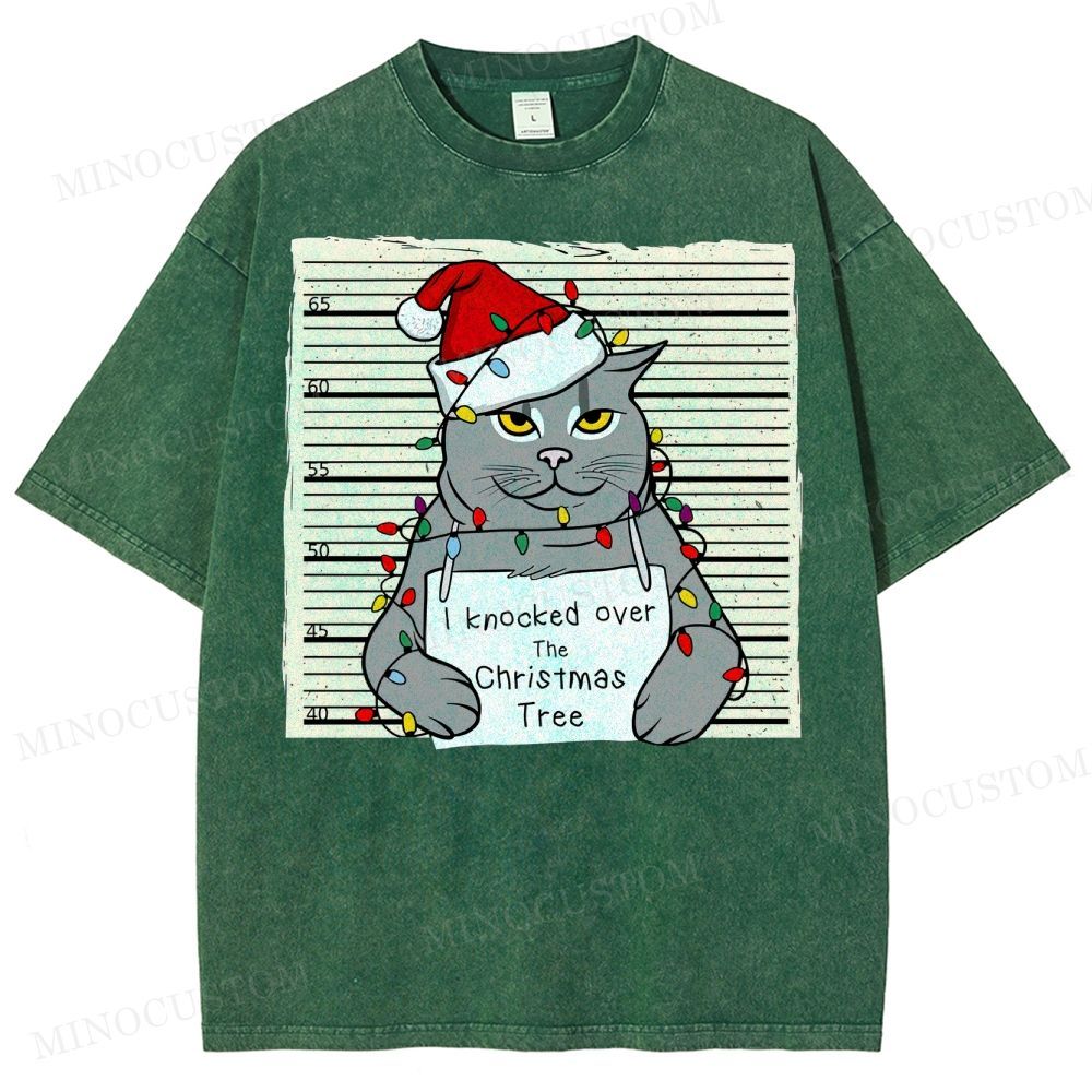 Christmas Cat Washed T-Shirt 