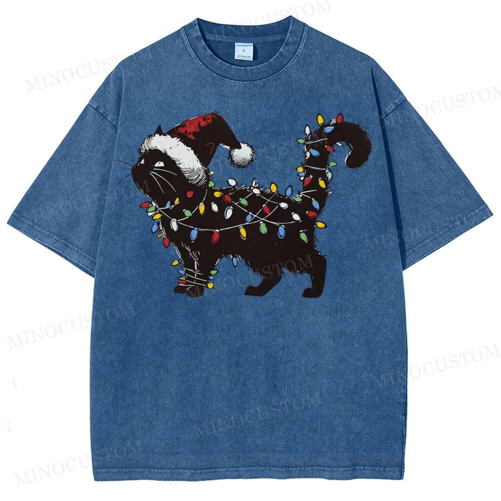 Cat Lover Christmas Washed T-Shirt 