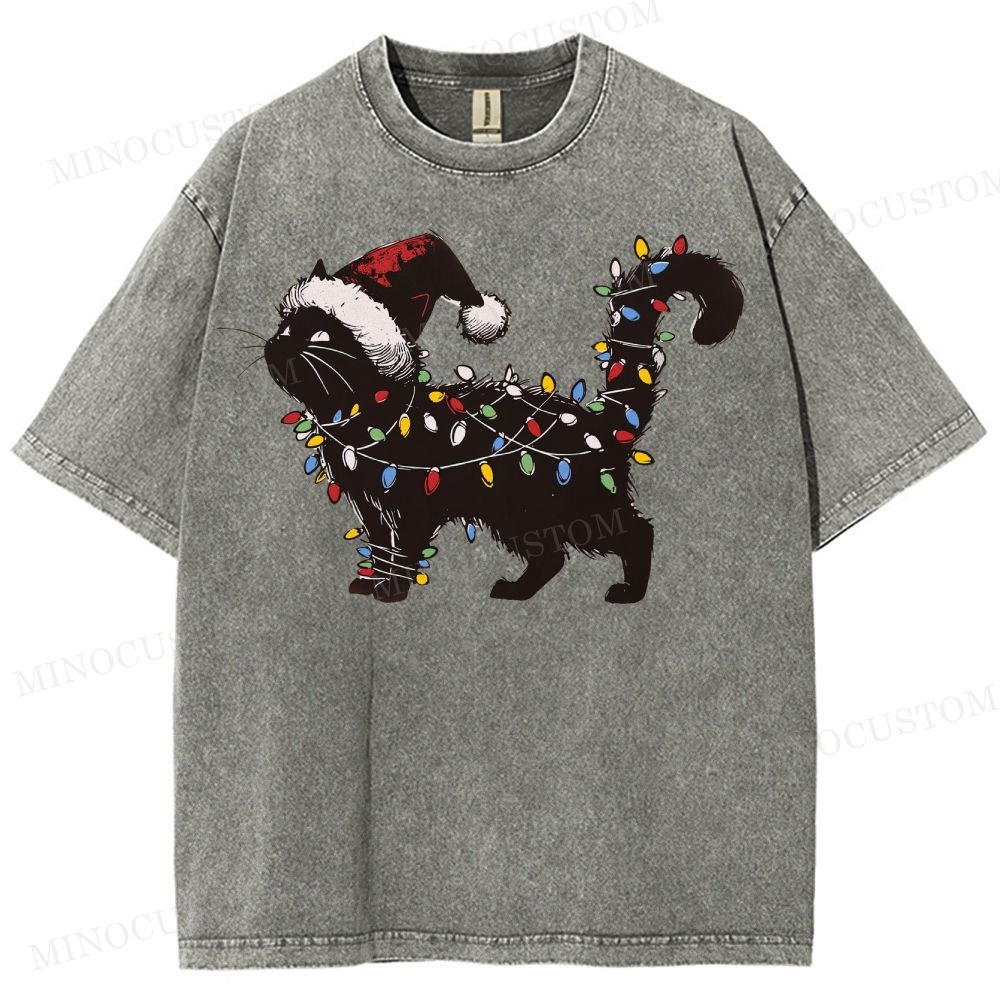 Cat Lover Christmas Washed T-Shirt 