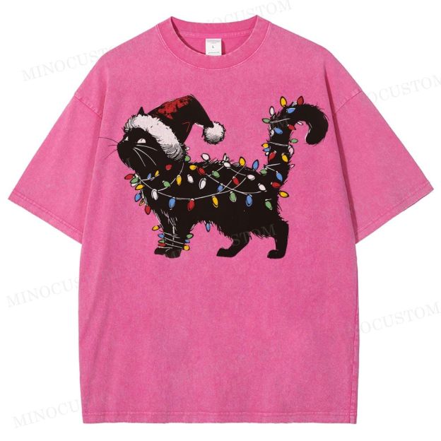 Cat Lover Christmas Washed T-Shirt 