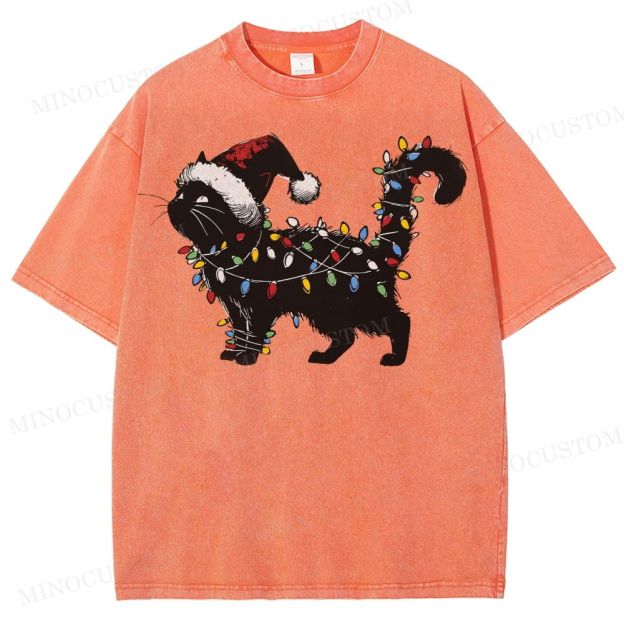 Cat Lover Christmas Washed T-Shirt 