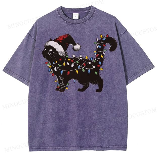 Cat Lover Christmas Washed T-Shirt 