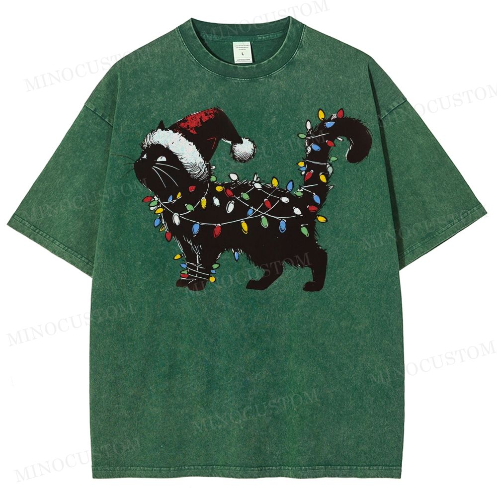 Cat Lover Christmas Washed T-Shirt 