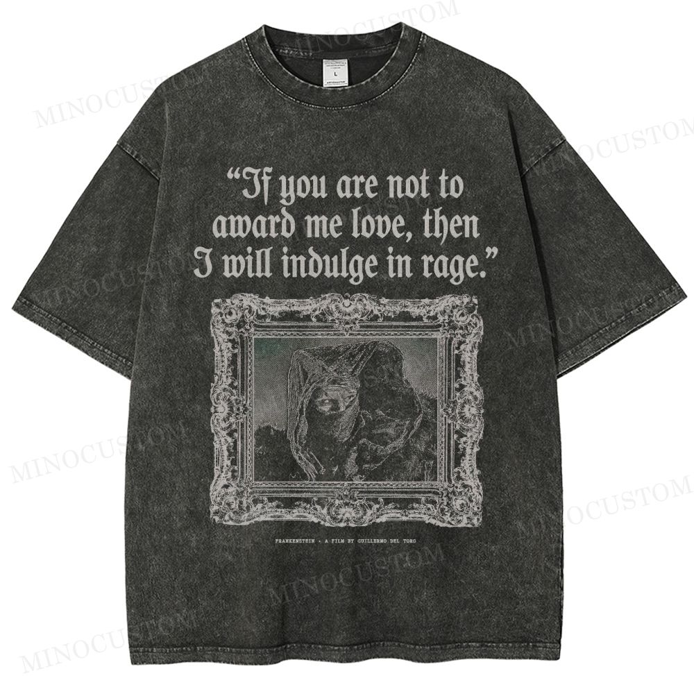 Frankenstein (Guillermo del Toro’s Version) Gothic Horror Retro Quote & Art Graphic Washed T-Shirt