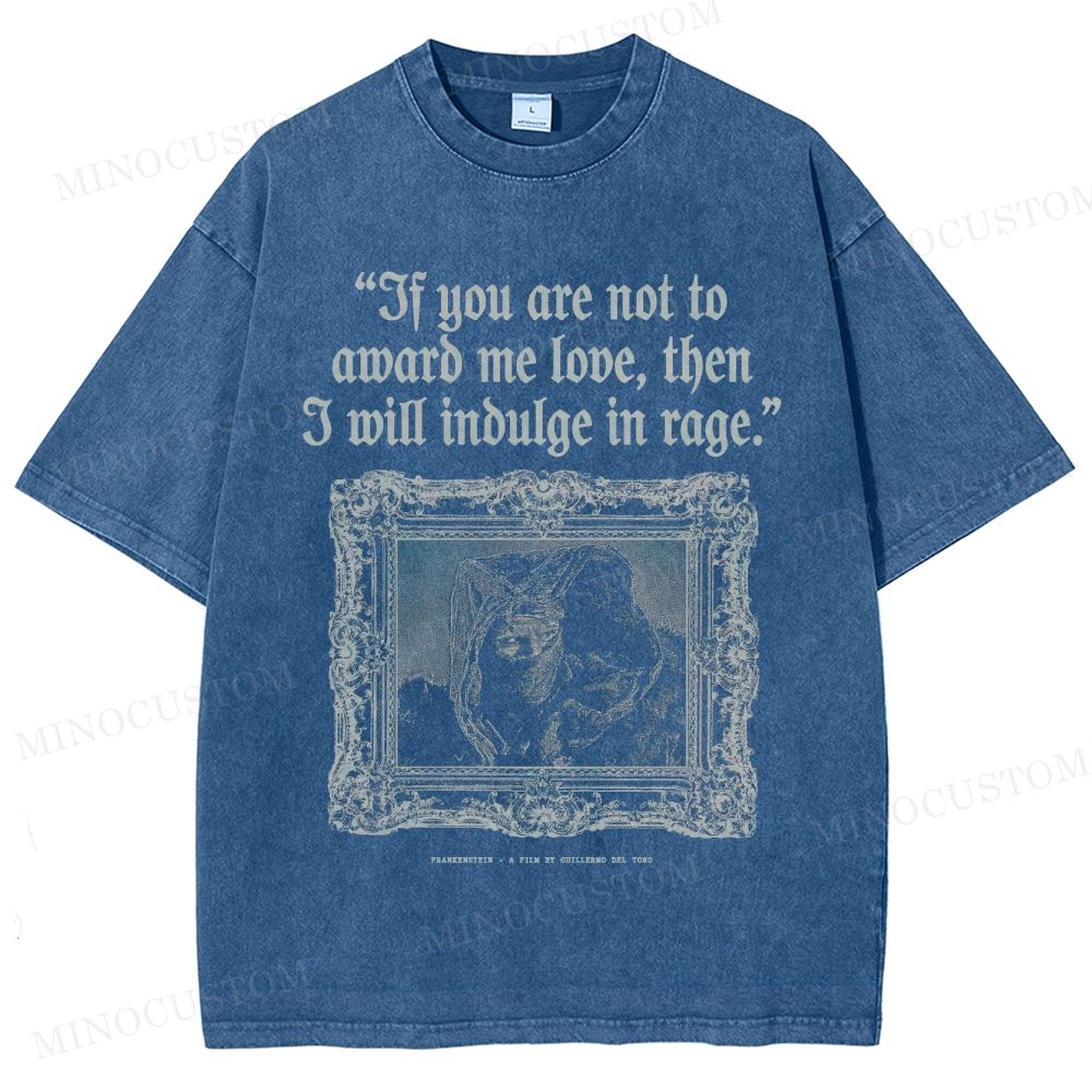 Frankenstein (Guillermo del Toro’s Version) Gothic Horror Retro Quote & Art Graphic Washed T-Shirt