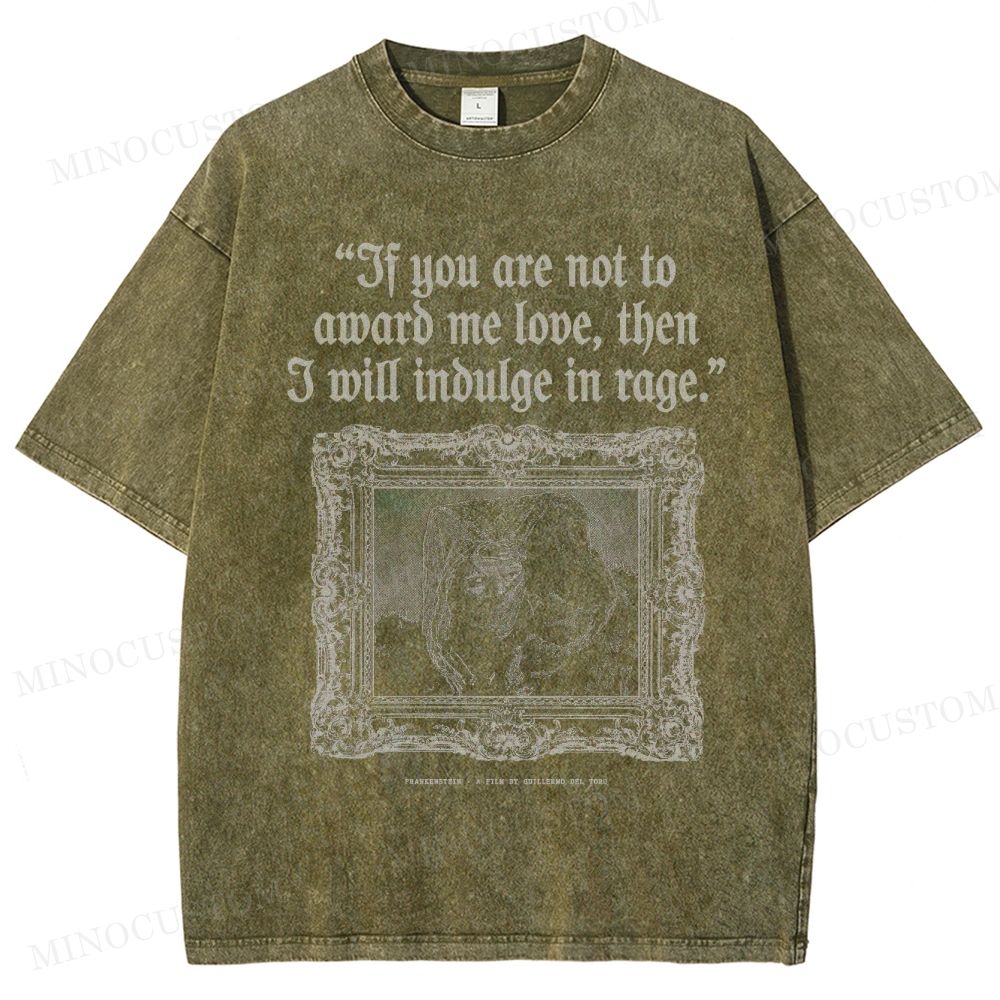 Frankenstein (Guillermo del Toro’s Version) Gothic Horror Retro Quote & Art Graphic Washed T-Shirt
