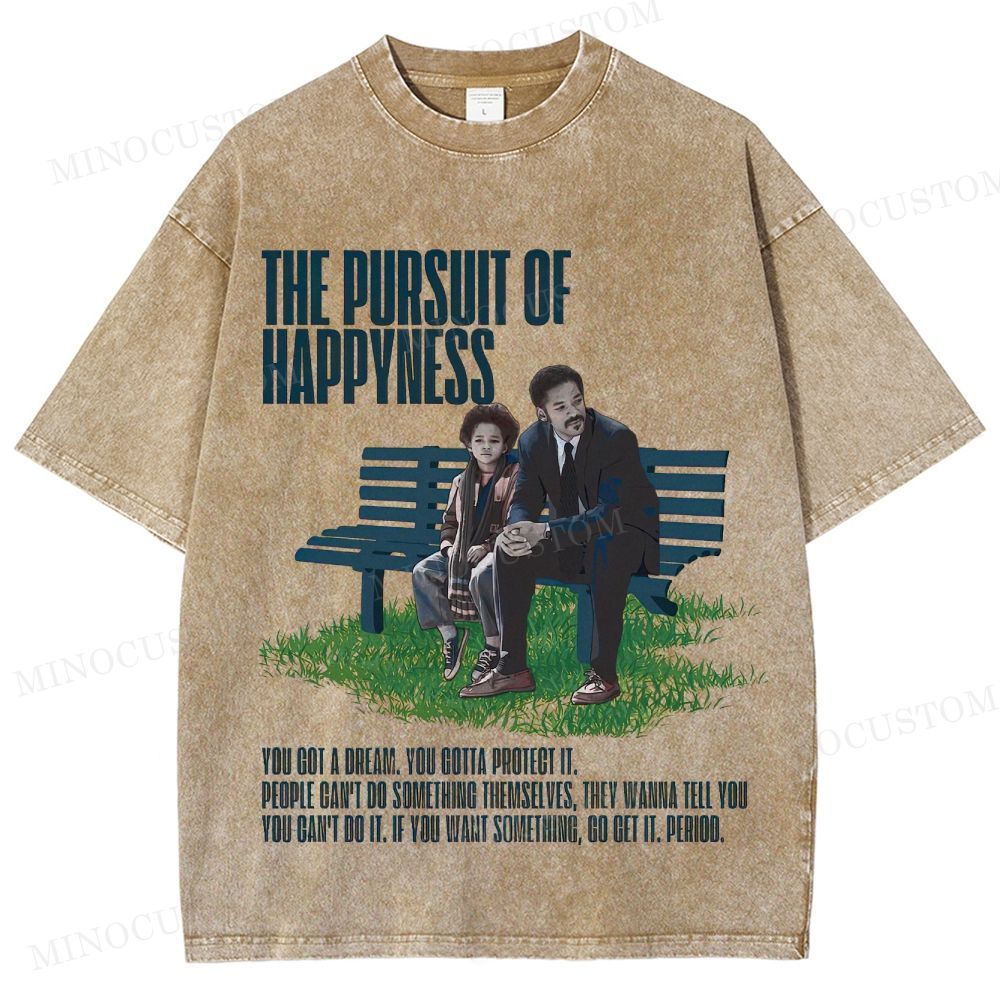 The Pursuit of Happyness Inspirational Drama Retro Scene & Quote Graphic Washed T-Shirt
