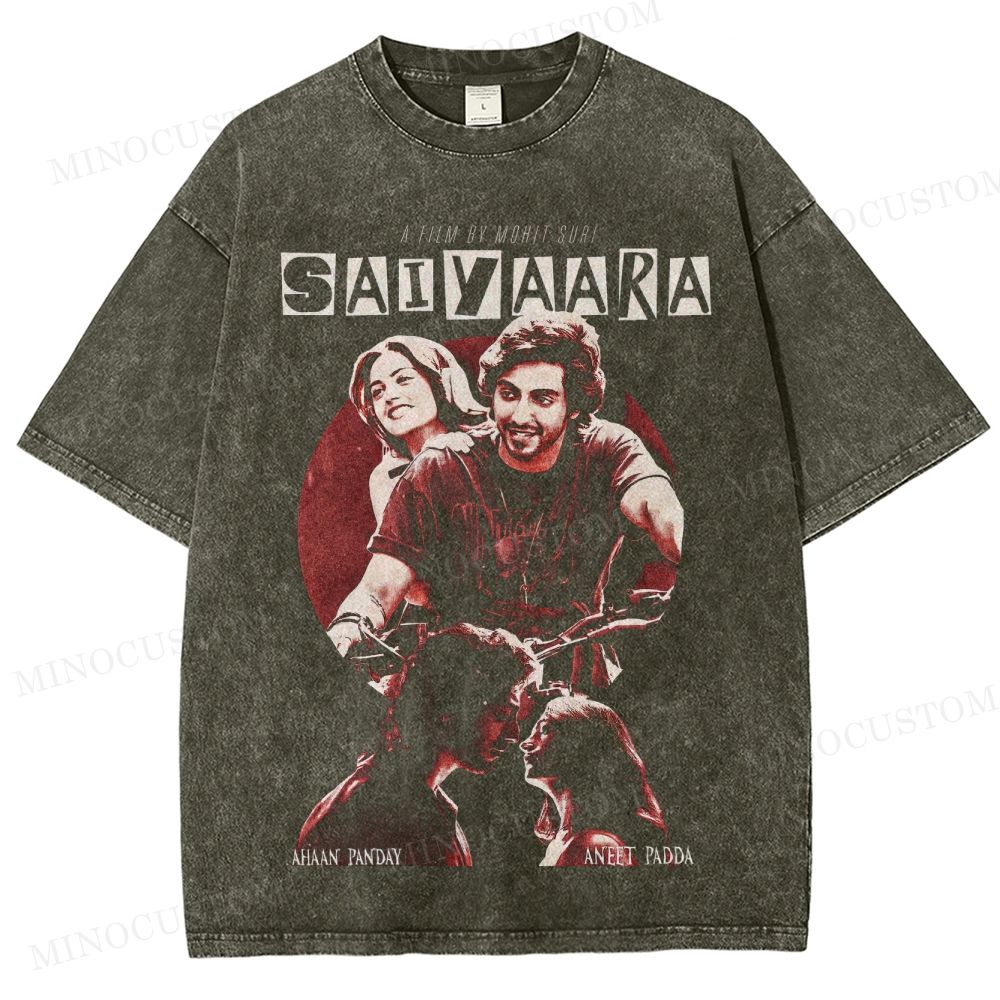 Saiyaara Romantic Drama Retro Collage Graphic Washed T-Shirt