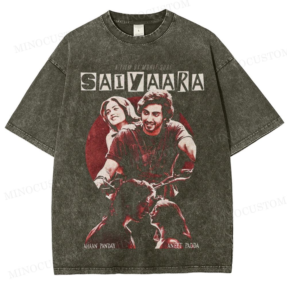 Saiyaara Romantic Drama Retro Collage Graphic Washed T-Shirt
