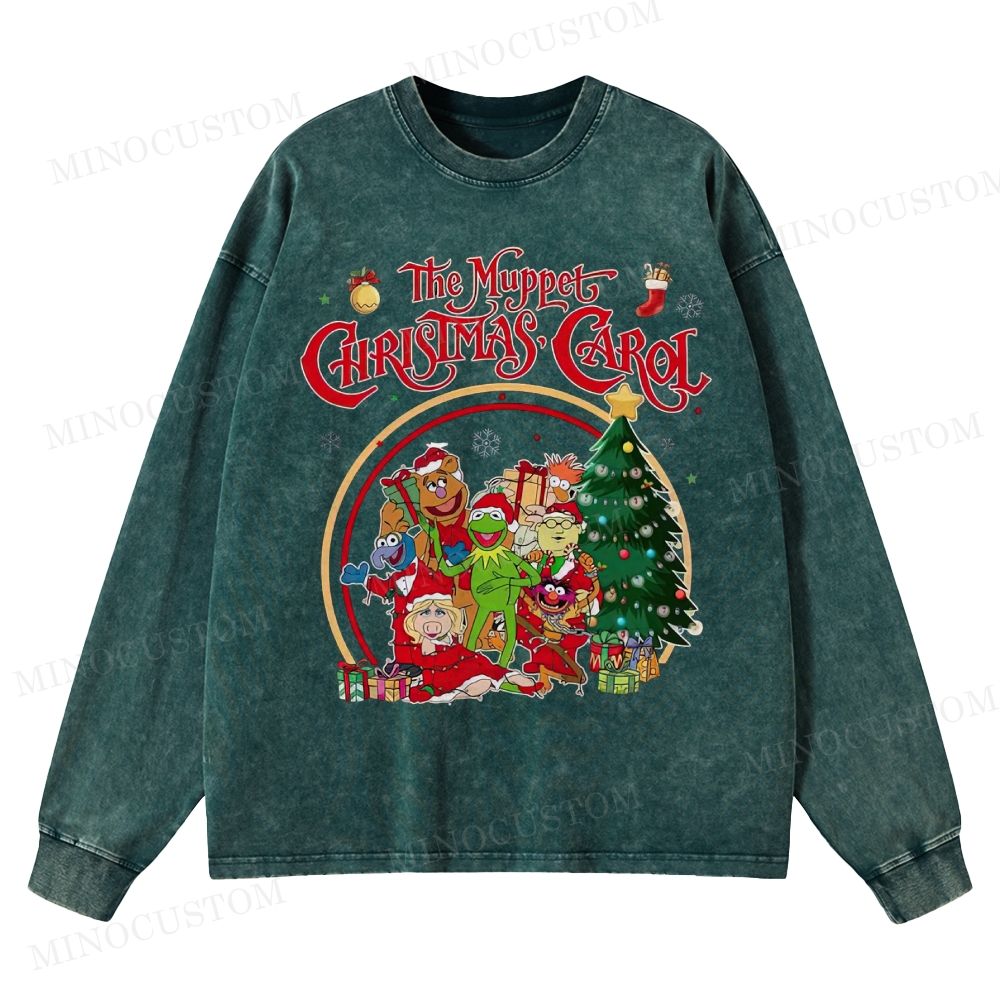 The Muppet Christmas Carol Family Comedy Retro Holiday Graphic Washed Long-Sleeved T-Shirt