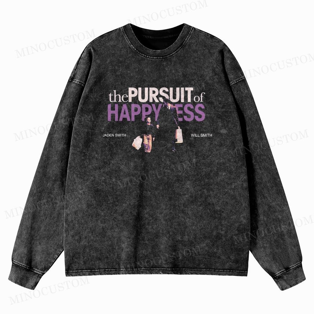 The Pursuit of Happyness Inspirational Drama Retro Collage Graphic Washed Long-Sleeved T-Shirt