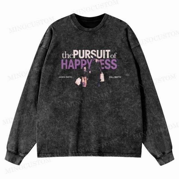 The Pursuit of Happyness Inspirational Drama Retro Collage Graphic Washed Long-Sleeved T-Shirt