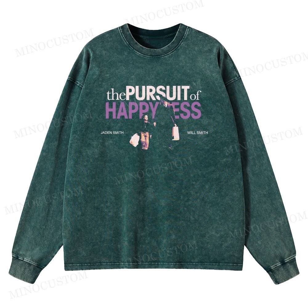 The Pursuit of Happyness Inspirational Drama Retro Collage Graphic Washed Long-Sleeved T-Shirt