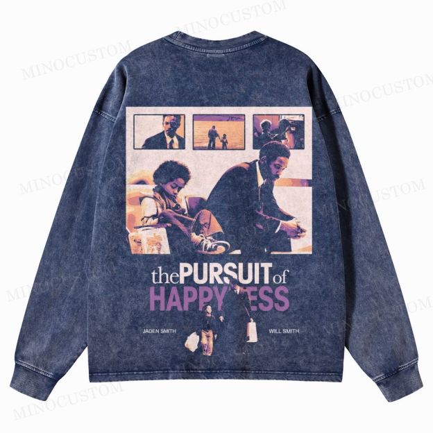 The Pursuit of Happyness Inspirational Drama Retro Collage Graphic Washed Long-Sleeved T-Shirt