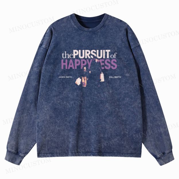 The Pursuit of Happyness Inspirational Drama Retro Collage Graphic Washed Long-Sleeved T-Shirt