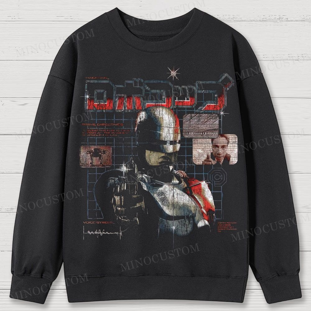RoboCop Sci-Fi Action Retro Collage Graphic Cotton Sweatshirts