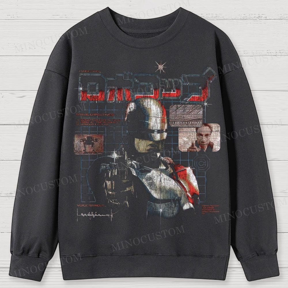 RoboCop Sci-Fi Action Retro Collage Graphic Cotton Sweatshirts