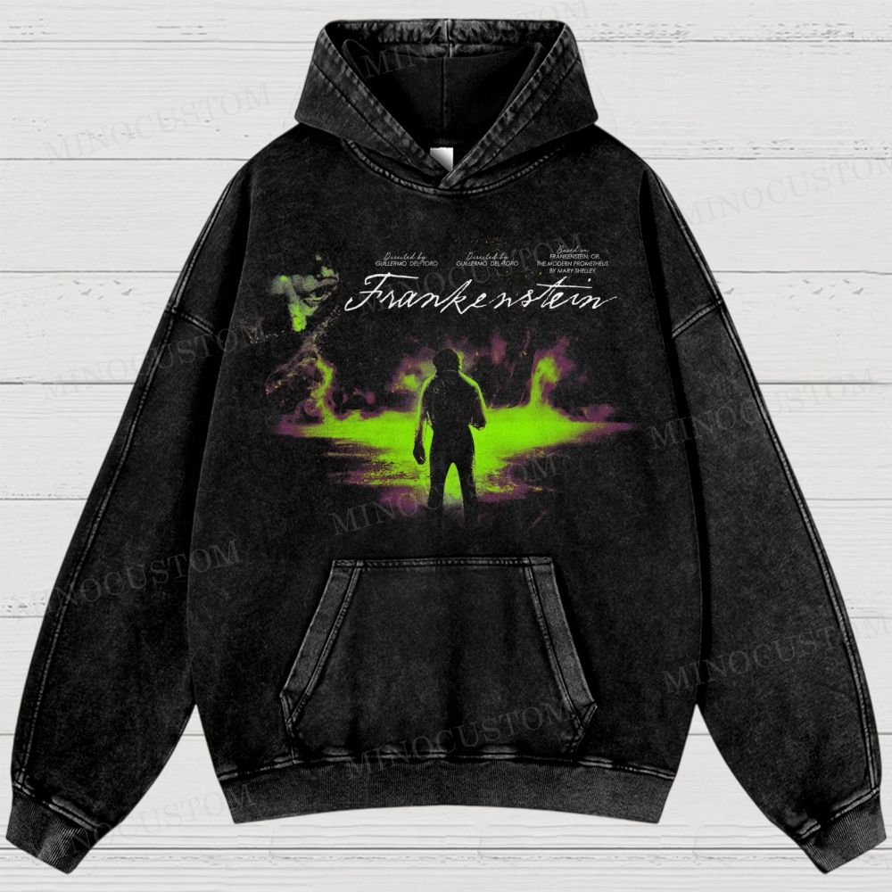 Frankenstein (Guillermo del Toro’s Version) Gothic Horror Retro Art Graphic Washed Hoodies 